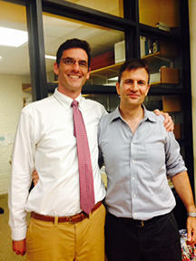 Tom Powell and Paul Moorcroft celebrating Tom's Thesis Defense