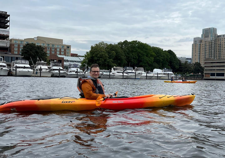 Professor Paul Moorcroft in a kayak